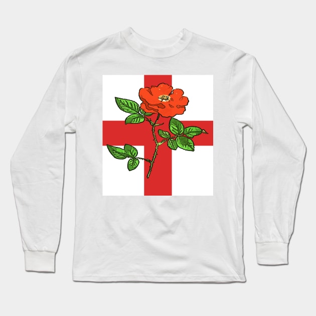 St George Ensign and Tudor Rose England Fan Long Sleeve T-Shirt by taiche